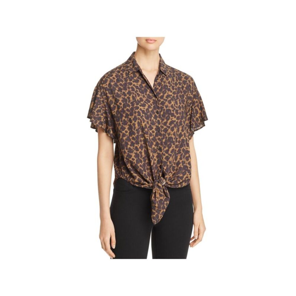 BEACHLUNCHLOUNGE COLLECTION Womens Brown Tie Front Button Up Top XS\TP